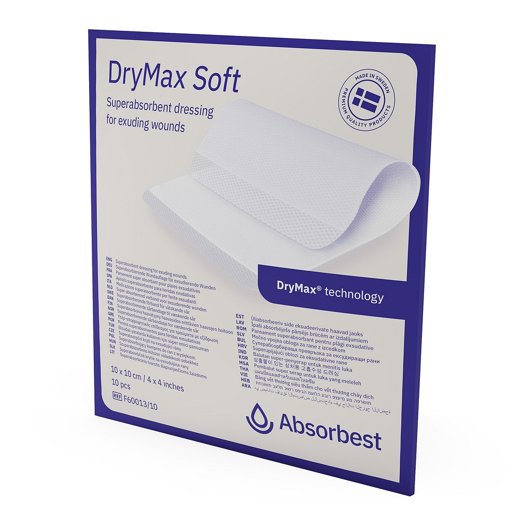DryMax Soft, højabsorberende polymerkompres, steril, 10 cm x 10 cm
