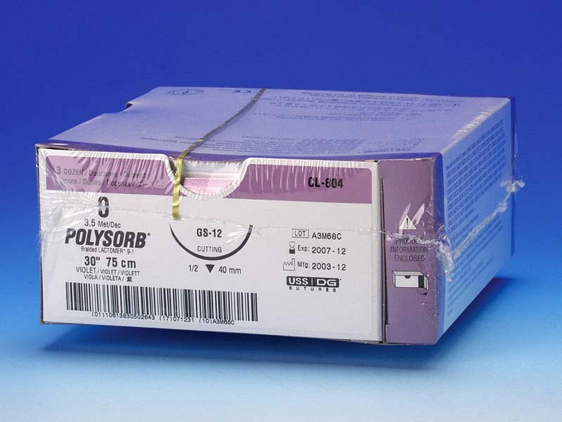 Syneture Polysorb, sutur, violet, 75 cm med GS-12 nål, steril, 0