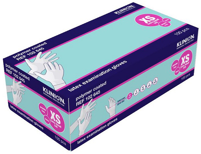 Klinion Protection, latexhandske, Polymercoated, hvid, PF, x-small
