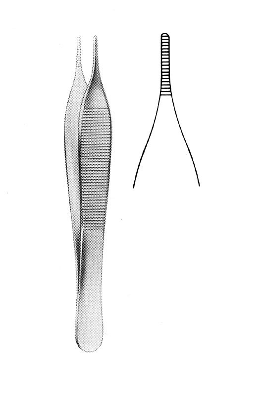 Nopa, pincet, anatomisk, Adson, parallel rille i bid, 12 cm