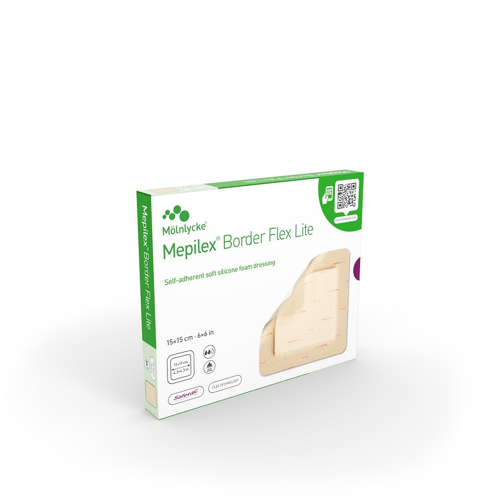 Mepilex Border Flex Lite, fleksibel skumbandage m/border og silikone, steril, 15 cm x 15 cm