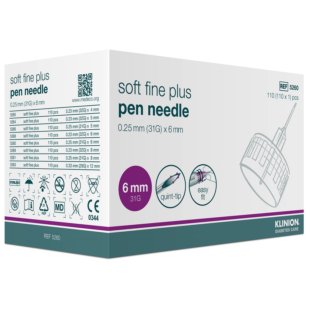 Klinion 5-bevel, Soft fine plus penkanyle, steril, 6 mm x 0,25 mm (31G)