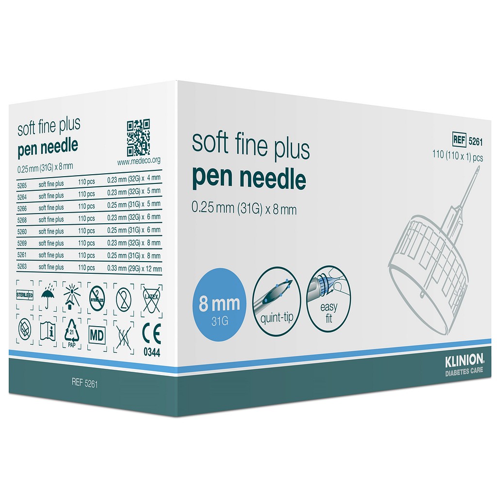 Klinion 5-bevel, Soft fine plus penkanyle, steril, 8 mm x 0,25 mm (31G)