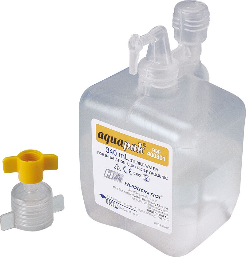 Hudson Aquapak, fugterflaske, forfyldt med adaptor, steril, 340 ml