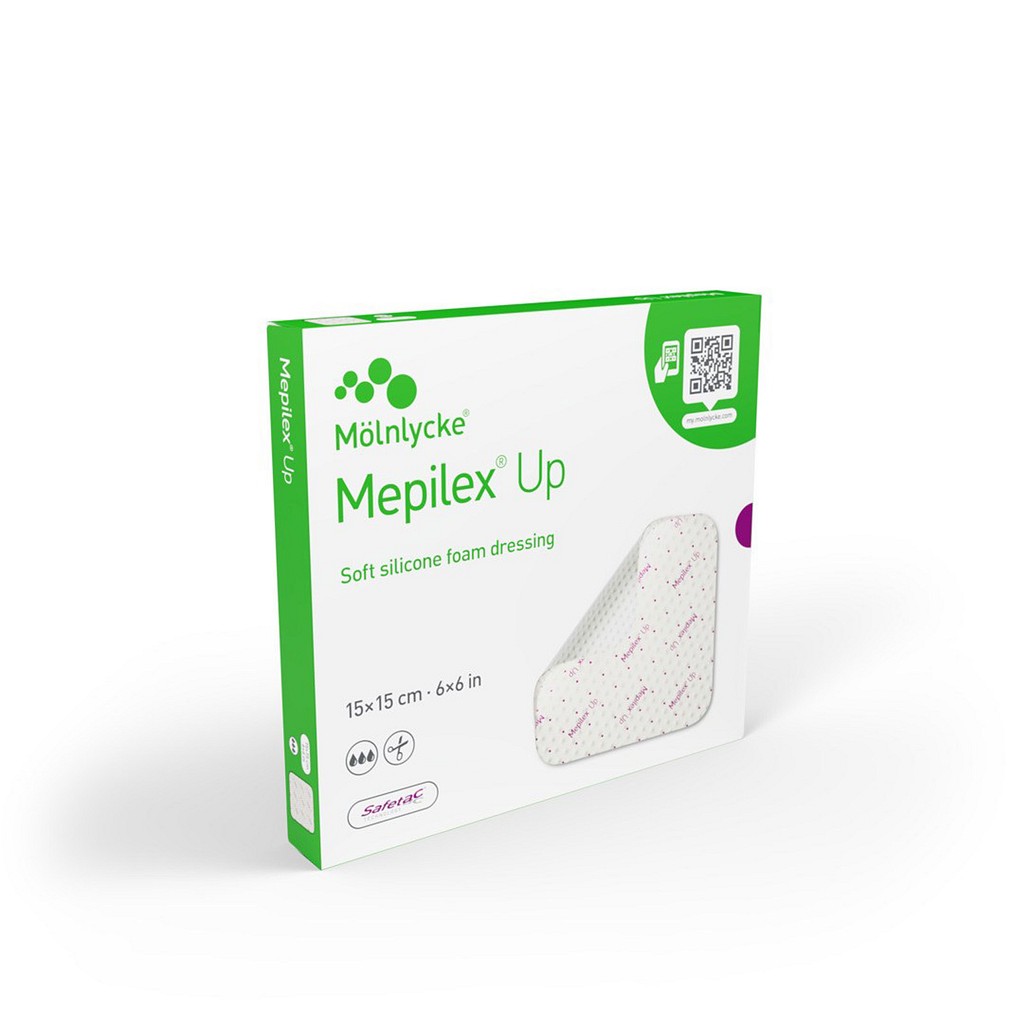 Mepilex Up, skumbandage med Safetac og eksudatkanaler, steril, 20 cm x 20 cm