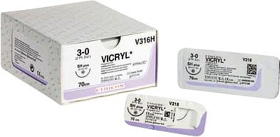 Ethicon Vicryl, sutur, ufarvet, 70 cm med KS-60 nål, steril, 3-0