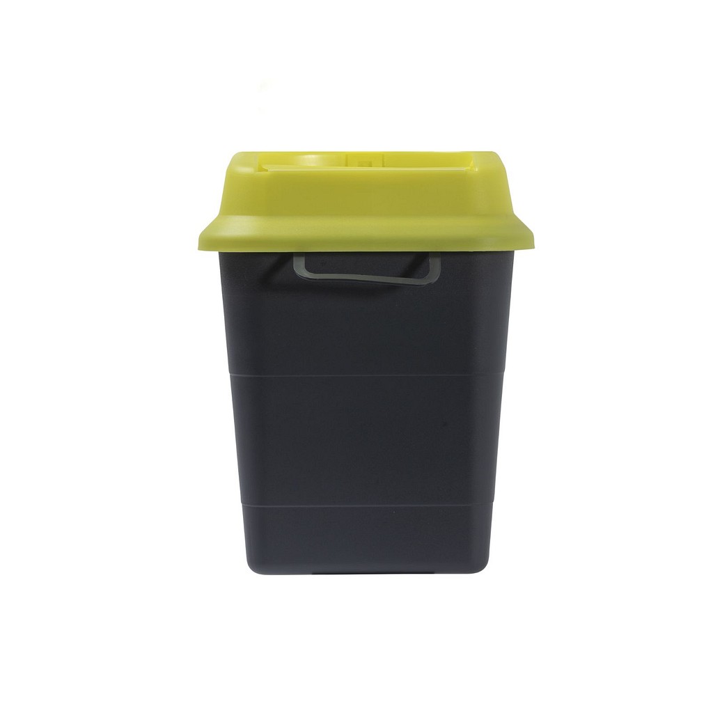 Sharpsafe genbrugsplast, kanylebeholder, firkantet med låg, gul/grå, 5 l