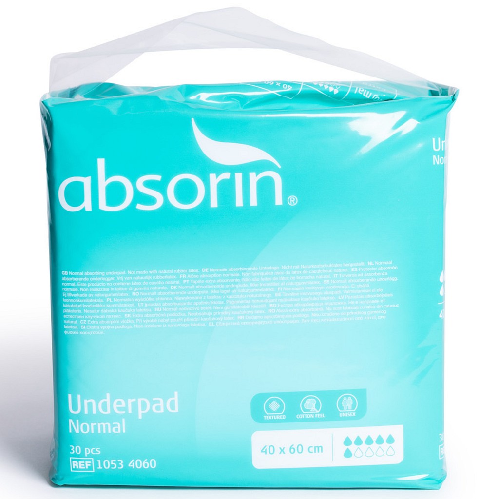 Absorin Comfort, underlag, engangs, dag, blå, 600 ml, 40 cm x 60 cm