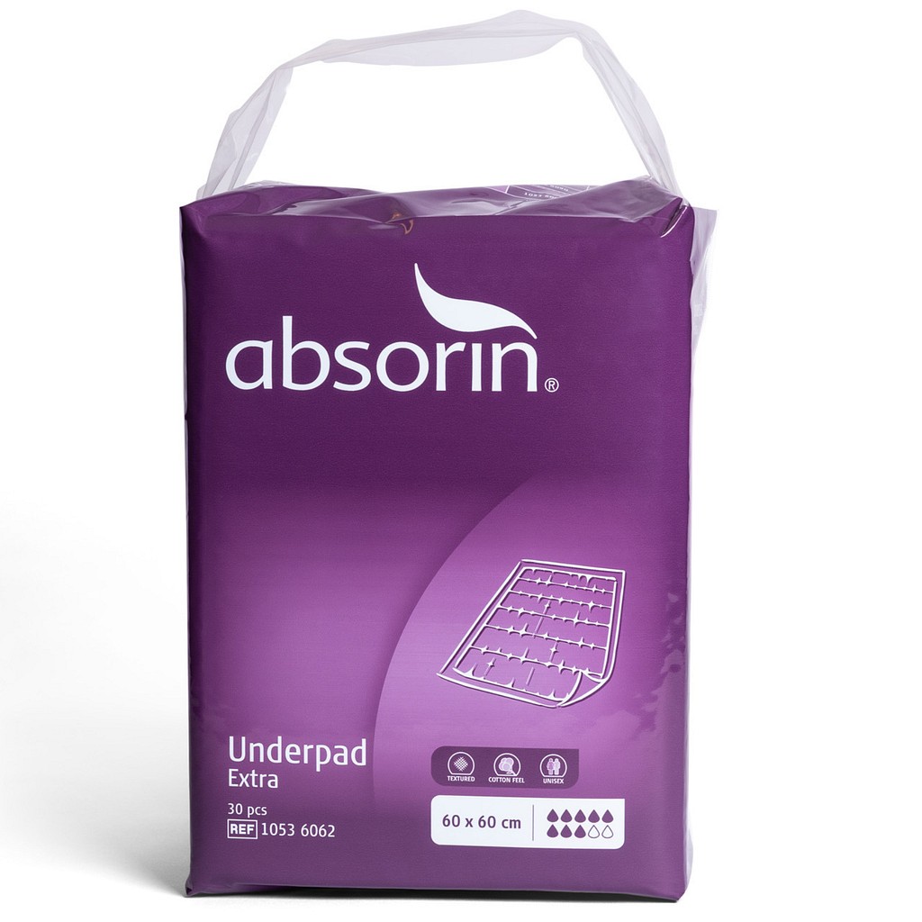 Absorin Comfort, underlag engangs, dag/ nat, blå, 1250 ml, 60 cm x 60 cm