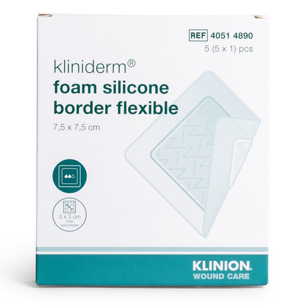 Kliniderm Foam Silikone Border, Flexible, steril, 7,5 x 7,5 cm