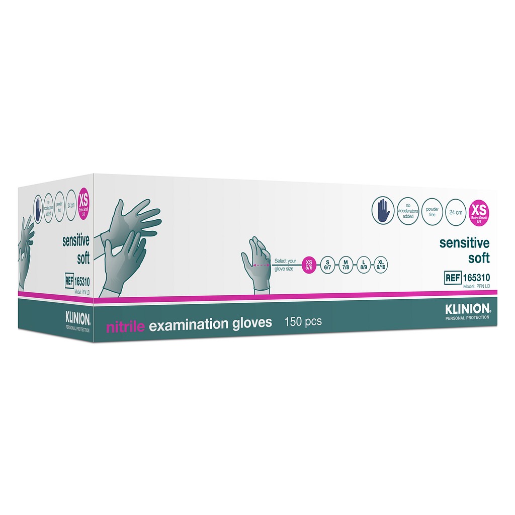 Klinion Protection Sensitive, nitrilhandske, acc free, berryblue, PF, X-small