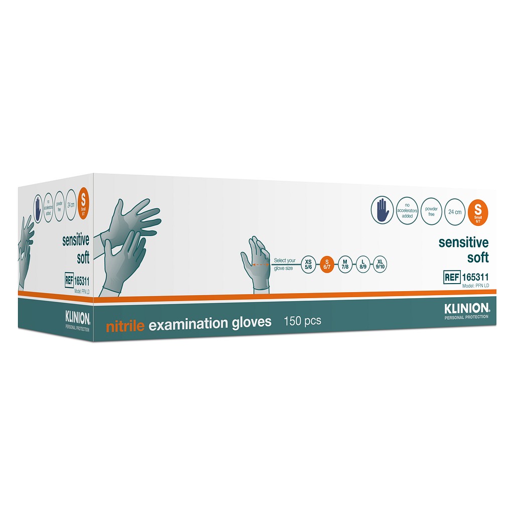 Klinion Protection Sensitive, nitrilhandske, acc free, berryblue, PF, Small