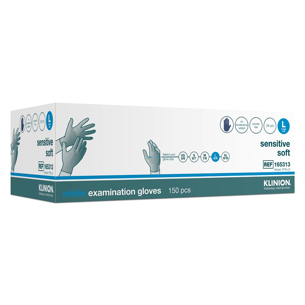 Klinion Protection Sensitive, nitrilhandske, acc free, berryblue, PF, Large