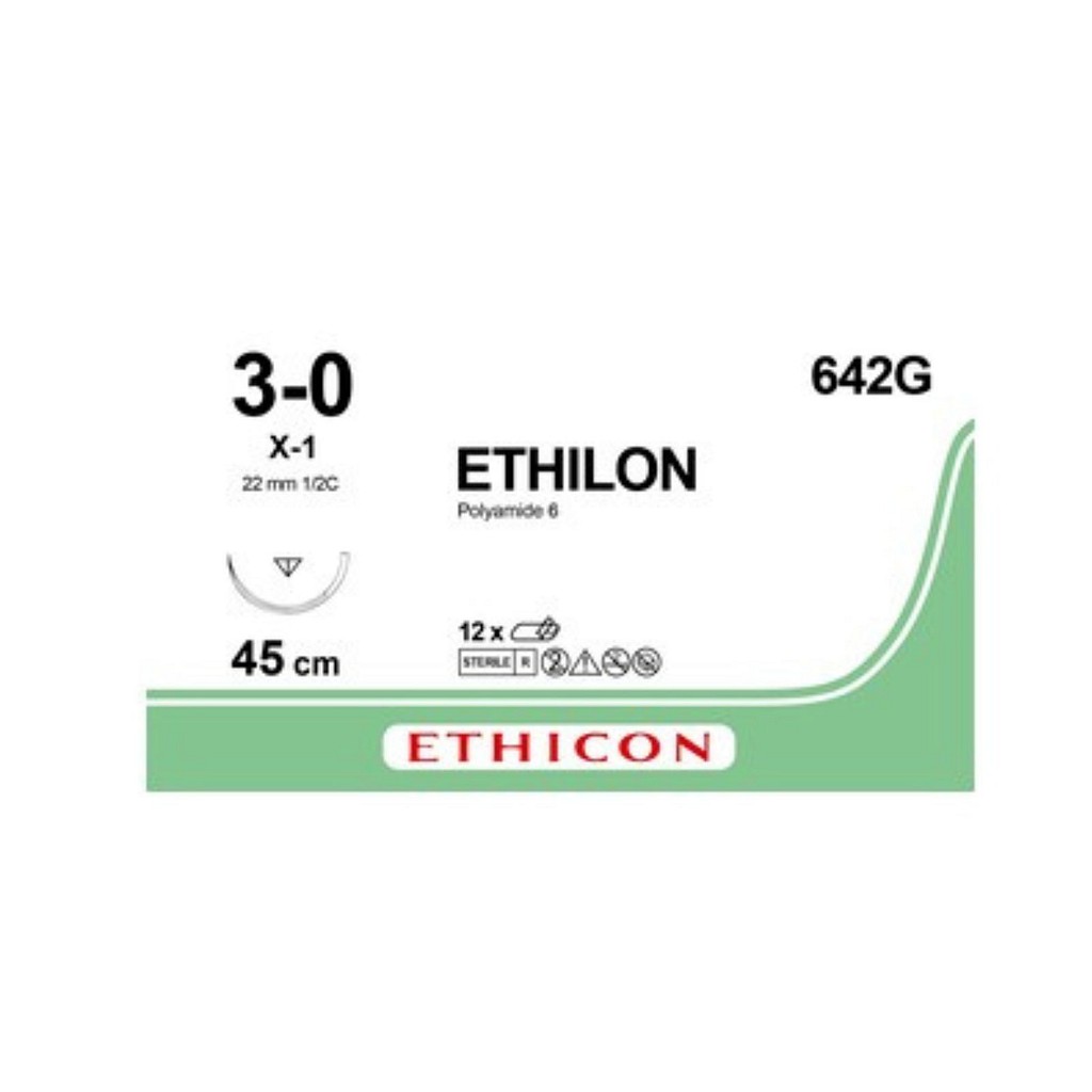 Ethicon Ethilon, sutur, sort, monofilament, X-1 nål, 45 cm, 3-0