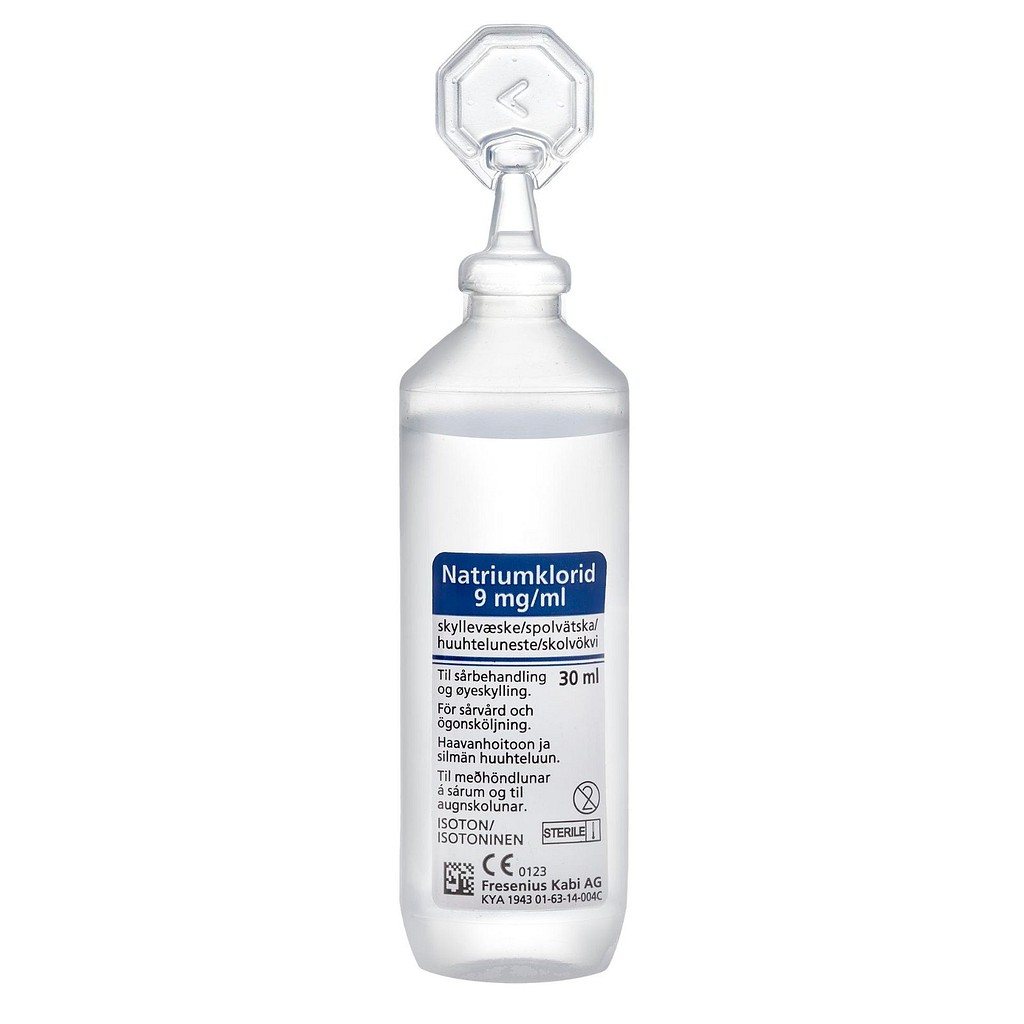 Microspol, NaCl 0,9%, pipetteflaske m. knæk studs, steril, 30 ml