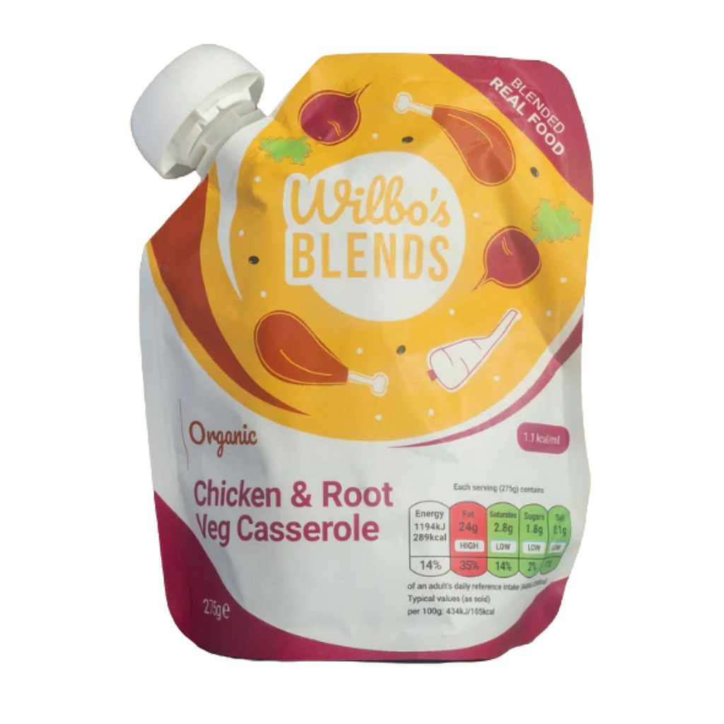 Wilbo Blends blendet sondeernæring, kylling- og rodfrugtgryde, økologisk, 275 g