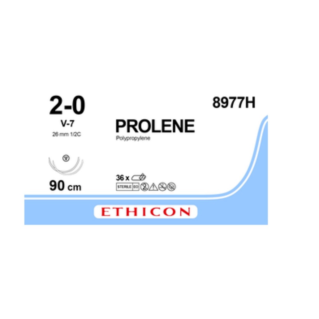 Ethicon Prolene, sutur, blå, 90 cm, 2 x V7-nål, steril, 2-0