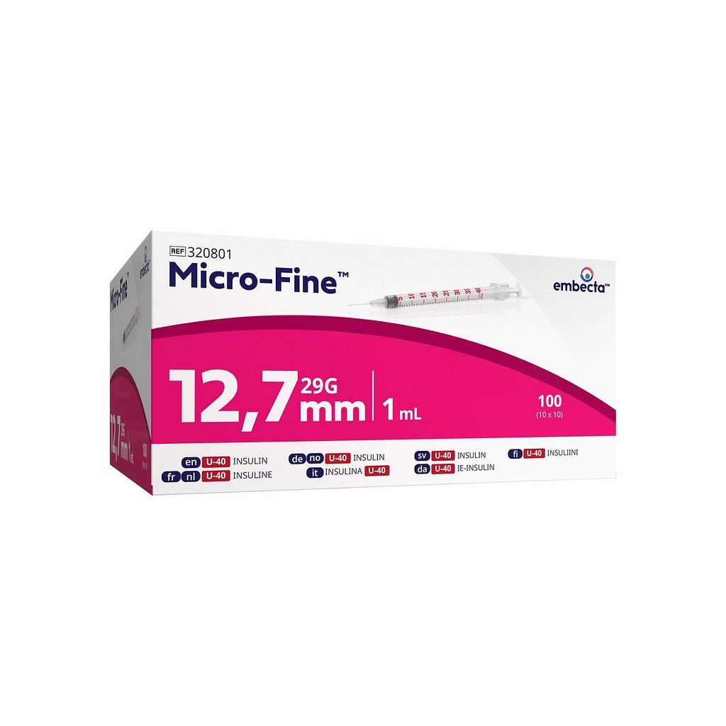 Embecta insulinsprøjte, U-40, 1,0 ml med kanyle, steril, 12,7 mm x 0,33 mm (29G)
