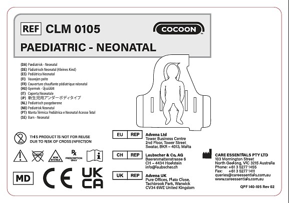 Cocoon Varmetæppe Neonatal Under kroppen Størrelse: 89 × 95 cm Slangetilslutninger: 2