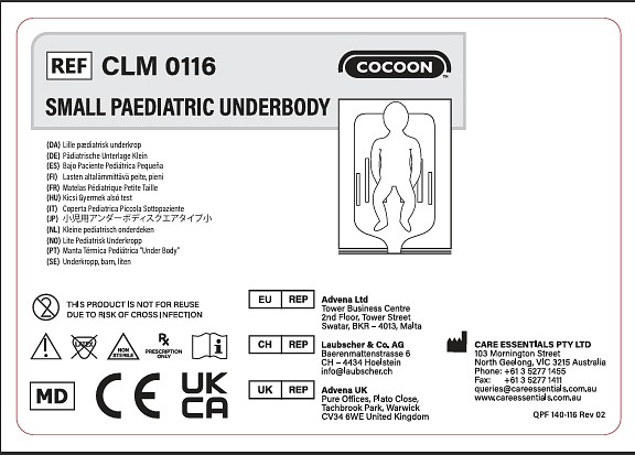 Cocoon Varmetæppe Lille pædiatrisk under kroppen Størrelse: 60 × 90 cm Slangetilslutninger: 1
