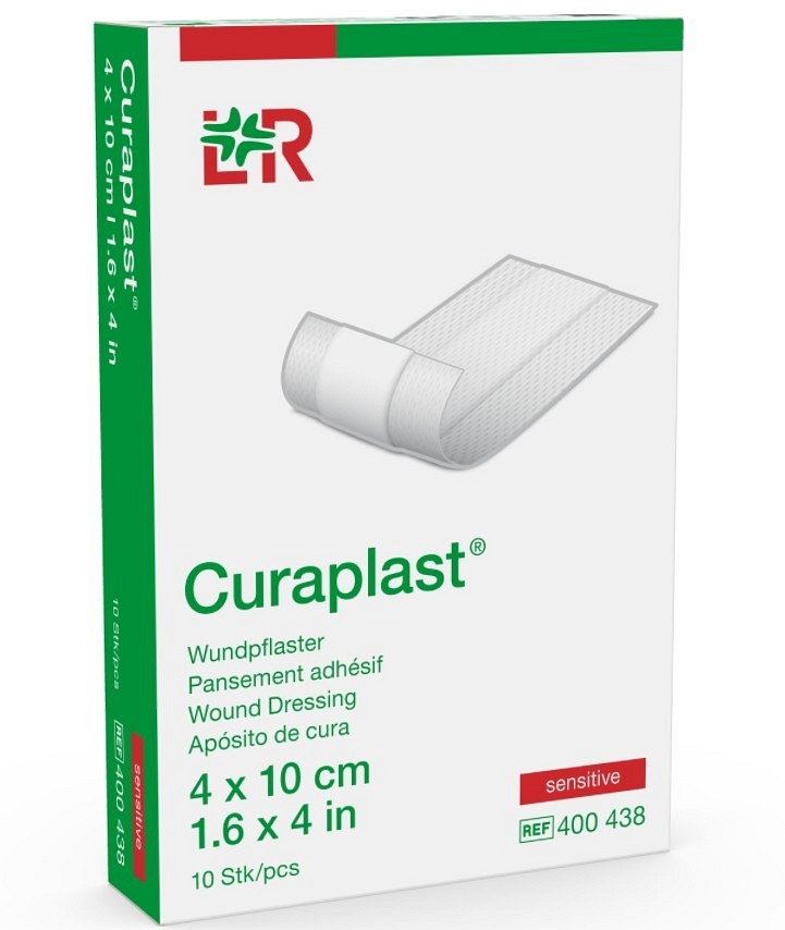 Curaplast, sensitivt plaster med kompres, hvid, 4 cm x 10 cm
