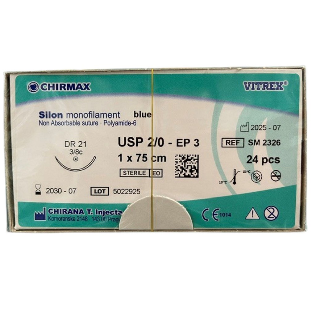 Vitrex Silon monofilament sutur, blå, 75 cm, DR 21, steril, 2-0