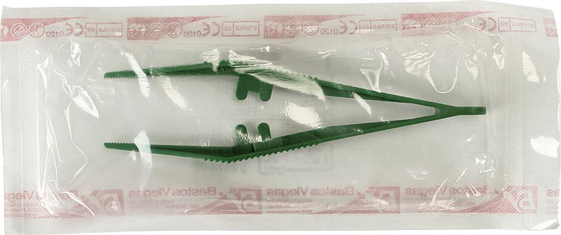 Pincet, engangs, med styrestift, steril, grøn, 13 cm