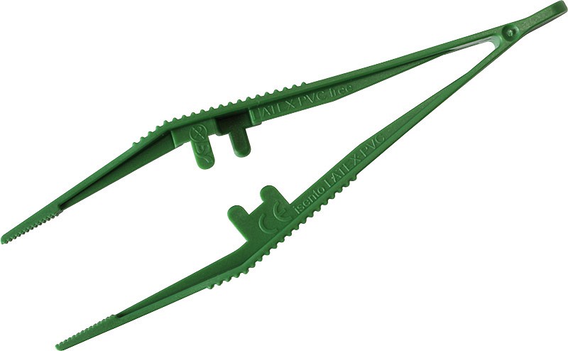 Pincet, engangs, med styrestift, steril, grøn, 13 cm