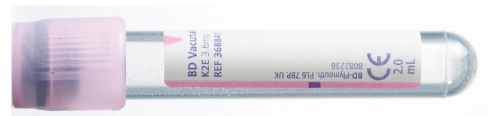 Vacutainer, glas, lilla, K2EDTA, 5/2 ml