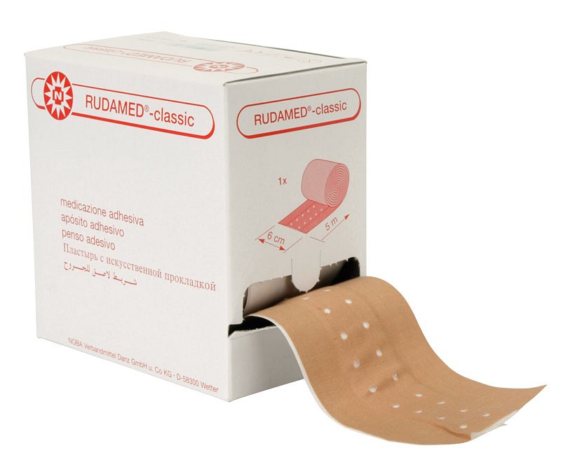 Rudamed Classic, lærredsplaster med kompres, beige, 6 cm x 5 m