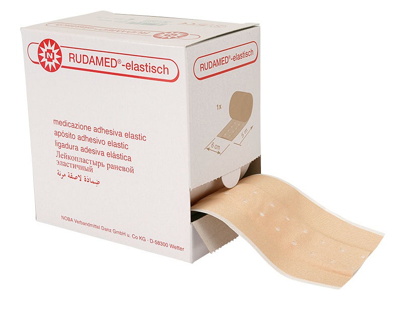 Rudamed, elastisk lærredsplaster med kompres, beige, 6 cm x 5 m