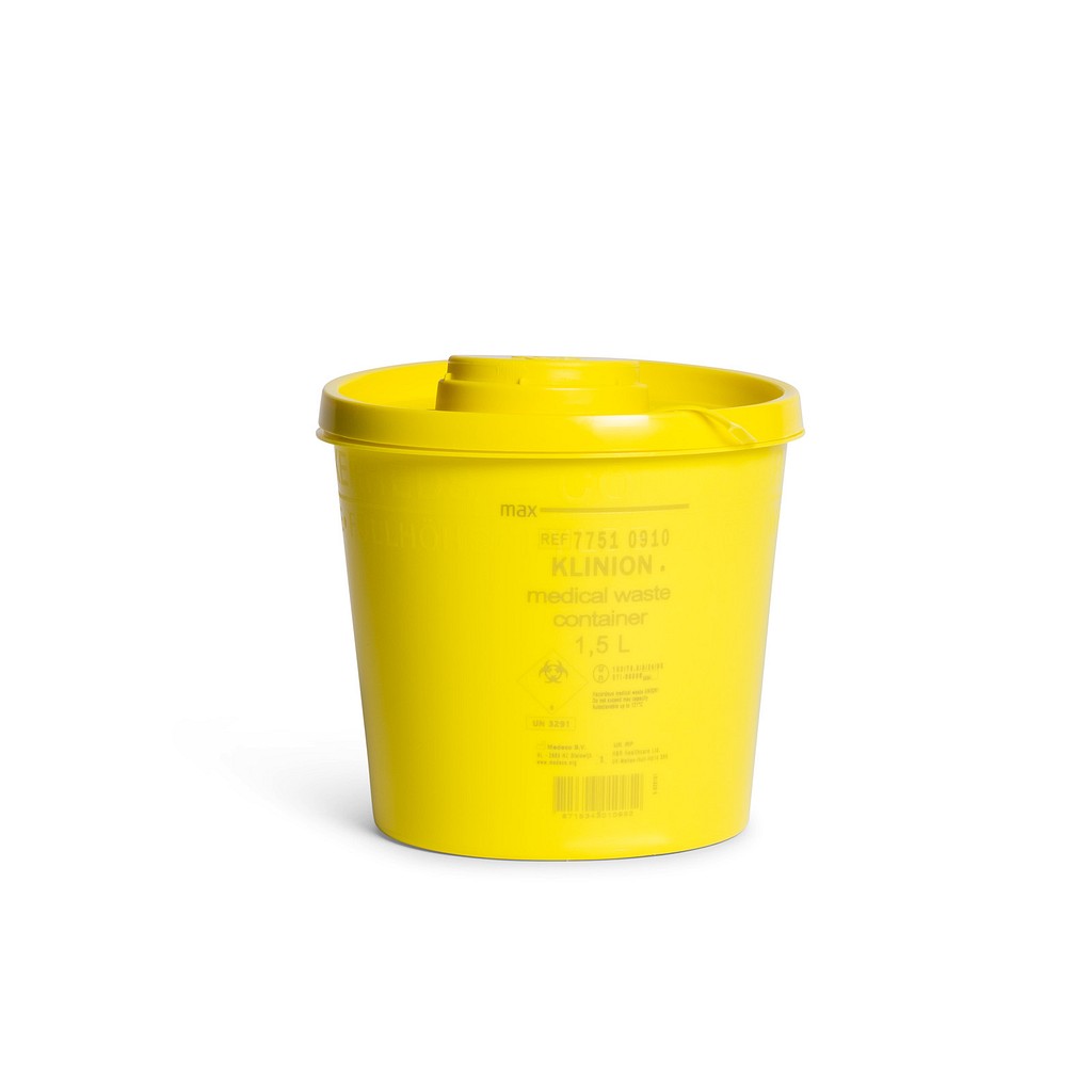Klinion Easycare, kanylebeholder, gul med kanyleaftræk UN godkendt, 1,5 l
