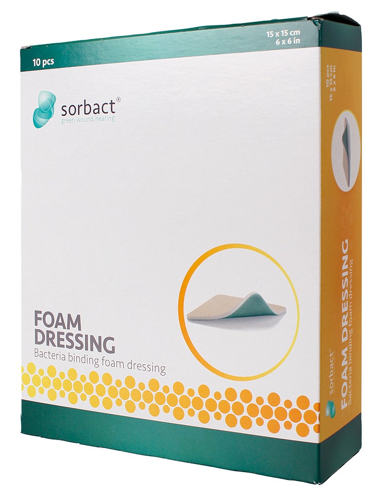 Sorbact Foam, skumbandage med Sorbact, steril, 15 cm x 15 cm