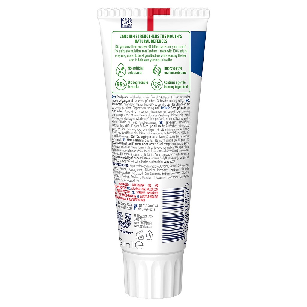 Zendium tandpasta, Classic ståtube, 75 ml