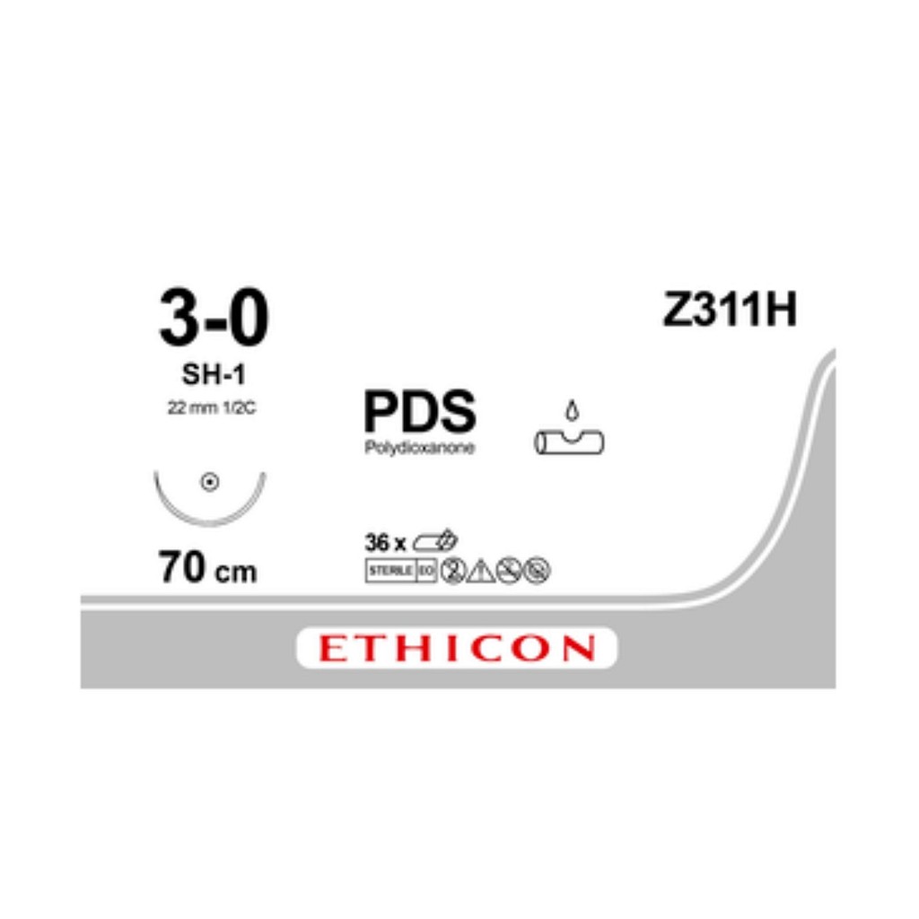 Ethicon PDS II sutur, ufarvet, 70 cm, SH-1 nål, steril, 3-0