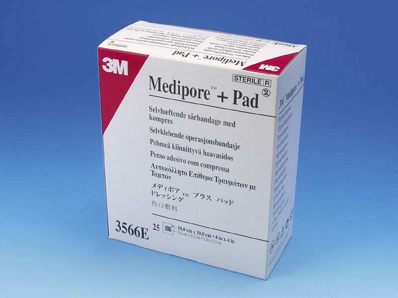 Medipore Pad, plaster non woven med sårpude 5x5,5cm, steril, 10 cm x 10 cm