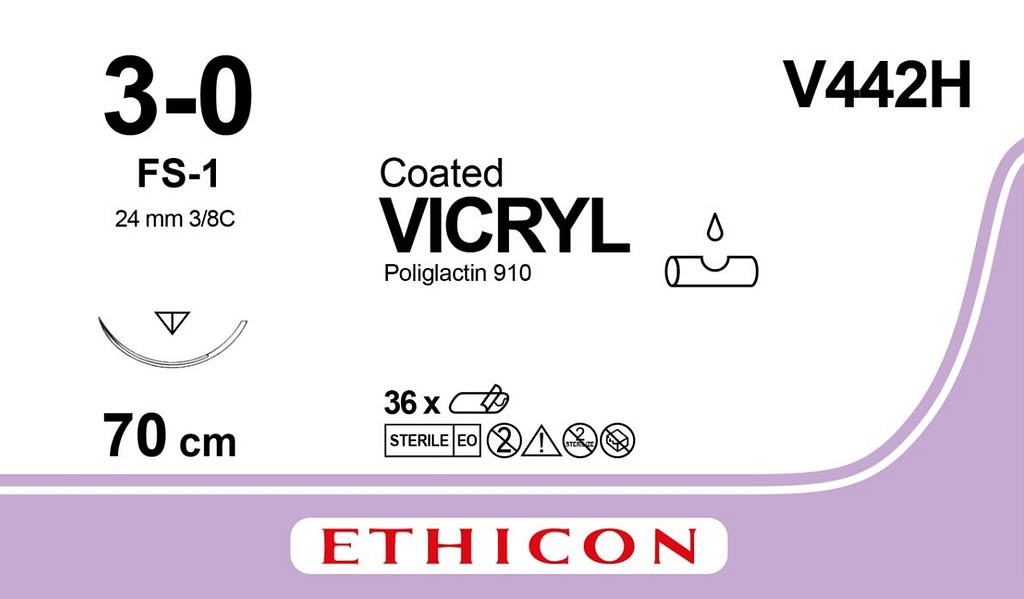 Ethicon Vicryl, sutur, ufarvet, 70 cm med FS-1 nål, steril, 3-0