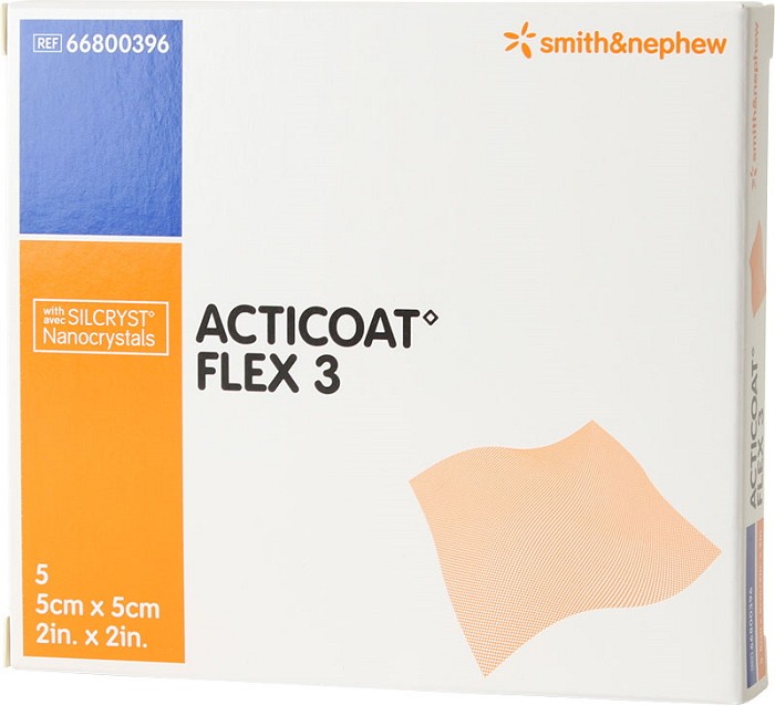 Acticoat Flex 3, sårkontaktlag med sølv, steril, 5 cm x 5 cm
