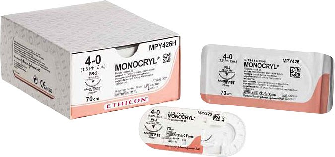 Ethicon Monocryl, sutur, ufarvet, 45 cm med P-3 nål, steril, 5-0
