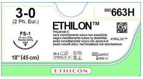 Ethicon Ethilon, sutur, sort, 45 cm, FS-1 nål, steril, 2-0