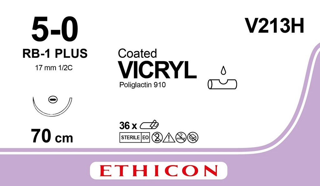 Ethicon Vicryl, sutur, ufarvet, 70 cm med RB-1 nål steril, 5-0