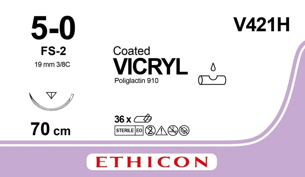 Ethicon Vicryl, sutur, ufarvet, 70 cm med FS-2 nål, steril, 5-0