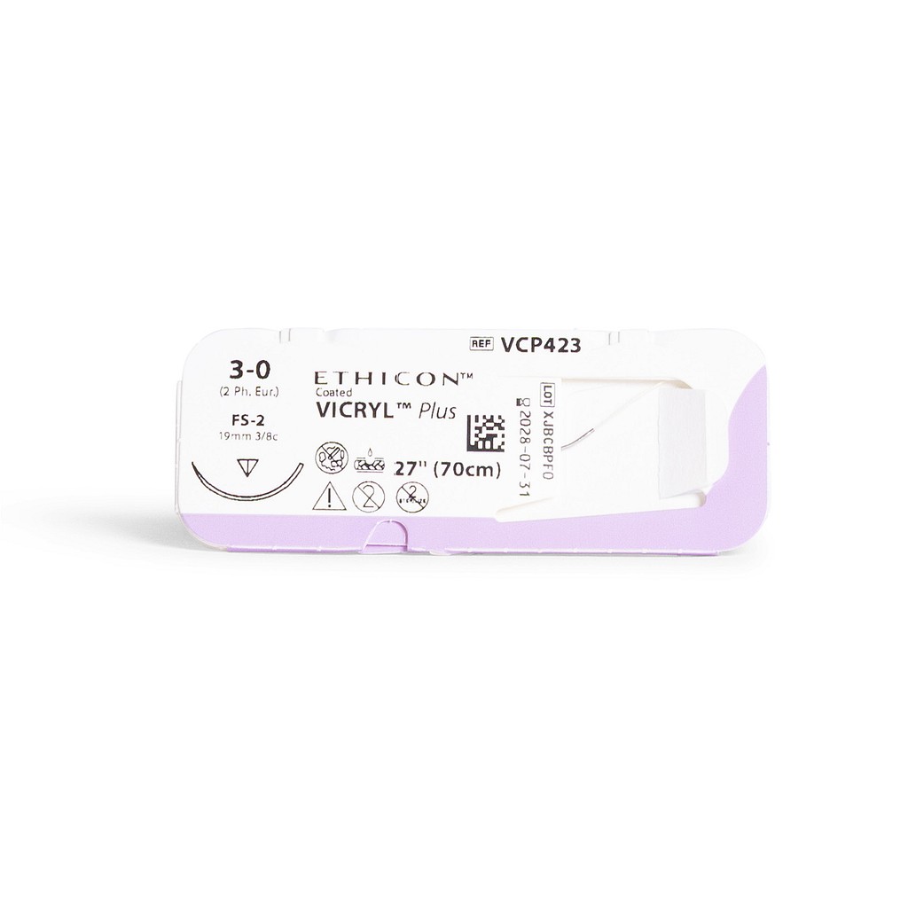 Ethicon Vicryl Plus, sutur, ufarvet, 70 cm med FS-2 nål, steril, 3-0