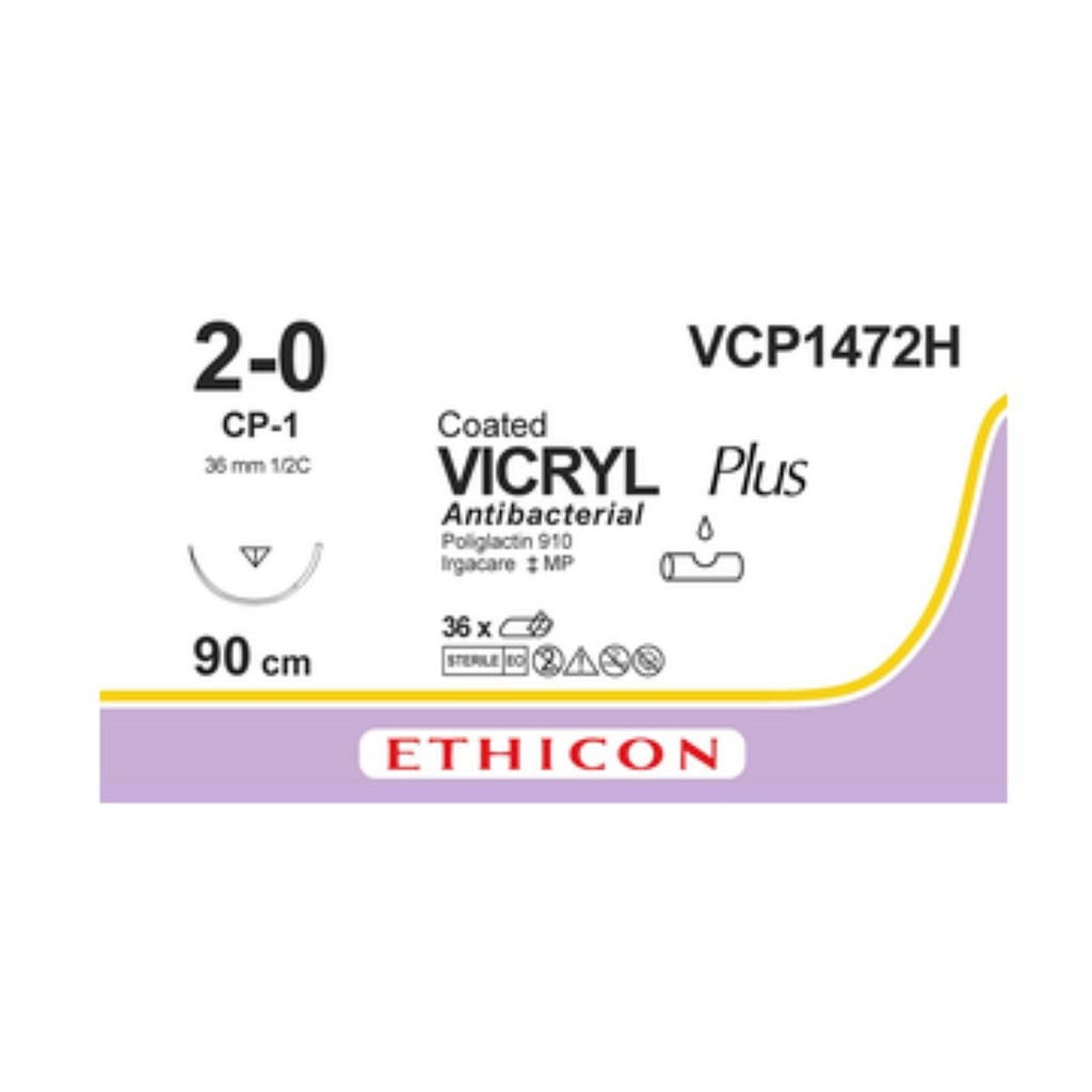 Ethicon Vicryl Plus, sutur, ufarvet, 90 cm med CP-1 nål, steril, 2-0