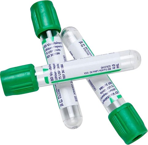 Vacutainer, glas, grøn lithium-heparin, 10 ml
