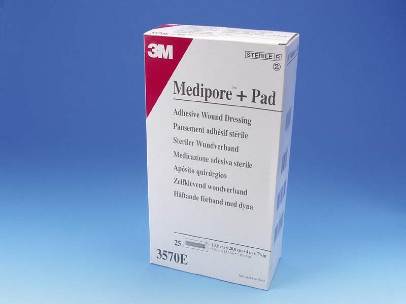 Medipore Pad, plaster non woven med sårpude 5x15,5cm, steril, 10 cm x 20 cm