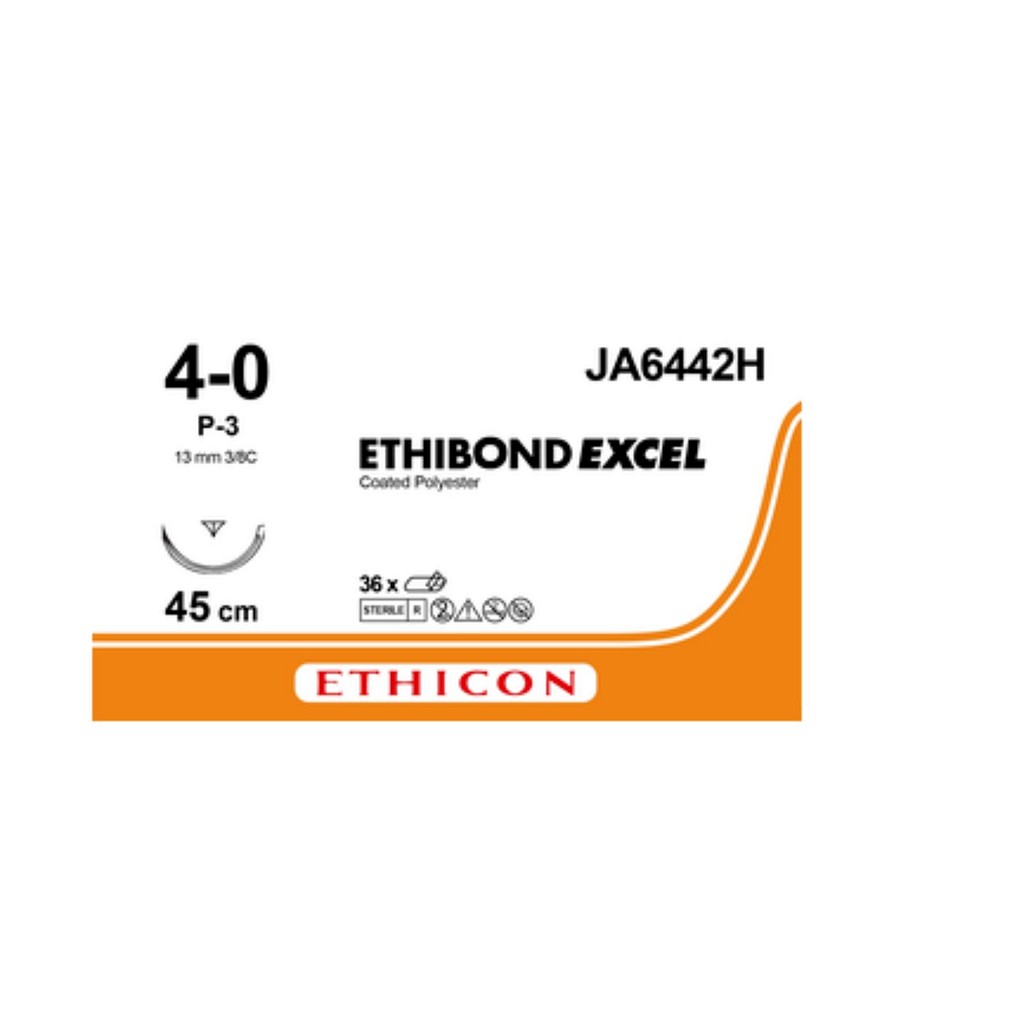 Ethicon Ethibond Excel, sutur, hvid, 45 cm, P-3 nål, steril, 4-0