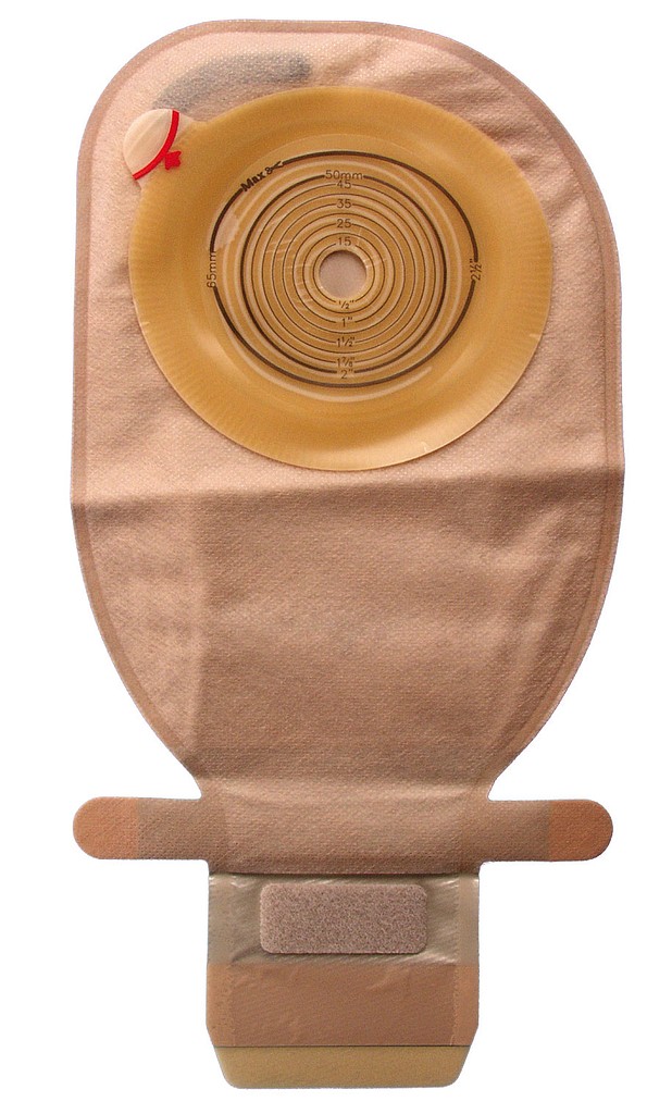 Assura Plus, 1-dels ileostomipose, Hide-Away udløb, Midi, beige, 25 mm