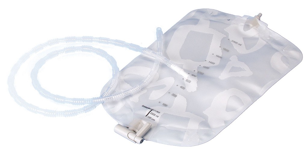 Coloplast natpose til urostomi, med universel slangekonnektor, 120 cm justerbar slange, transparent, 2000 ml
