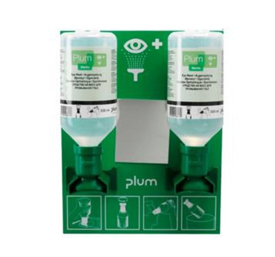Plum, øjenskyllestation, 0,9% NaCl, inkl. 2x 500 ml flas, 500 ml